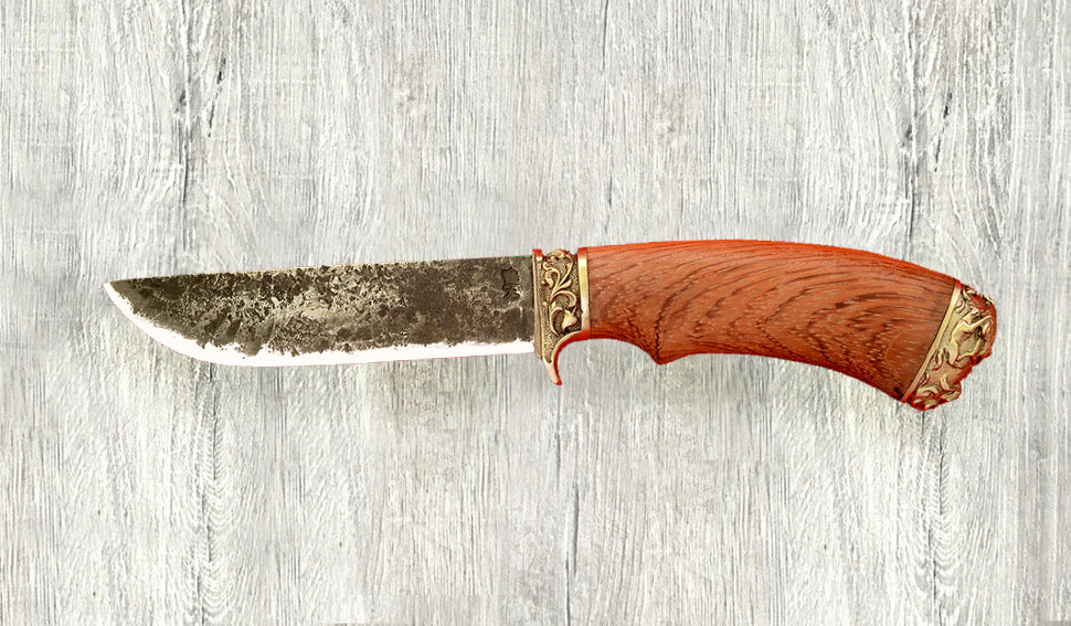 "Грибник-2", ручная ковка, сталь 9ХС, бубинга, мельхиор